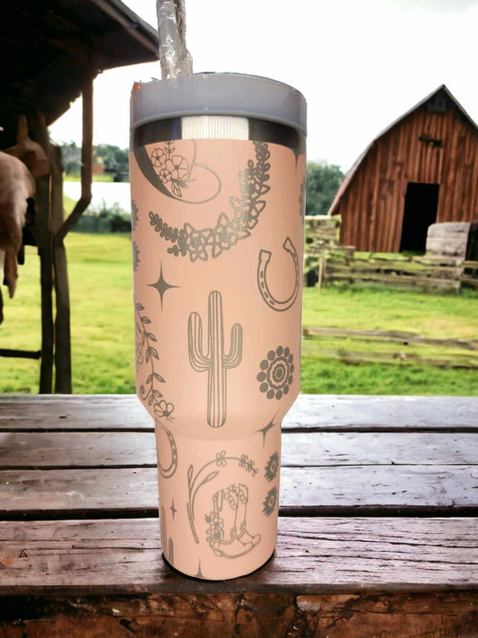 40oz Tumbler -Western Doodles