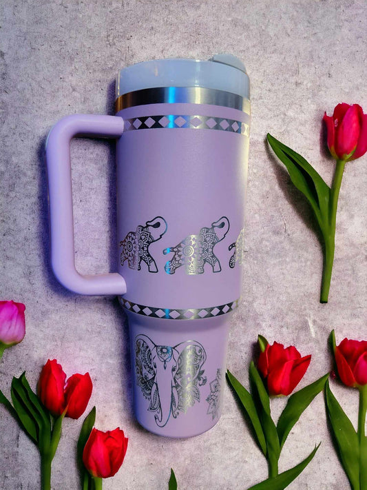 40oz Tumbler - Elephants and Mandalas