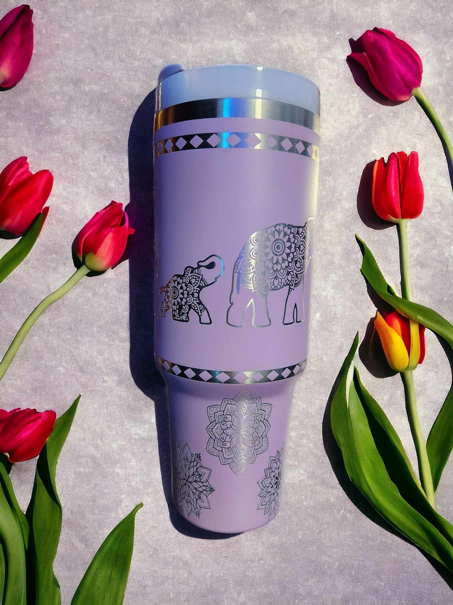 40oz Tumbler - Elephants and Mandalas