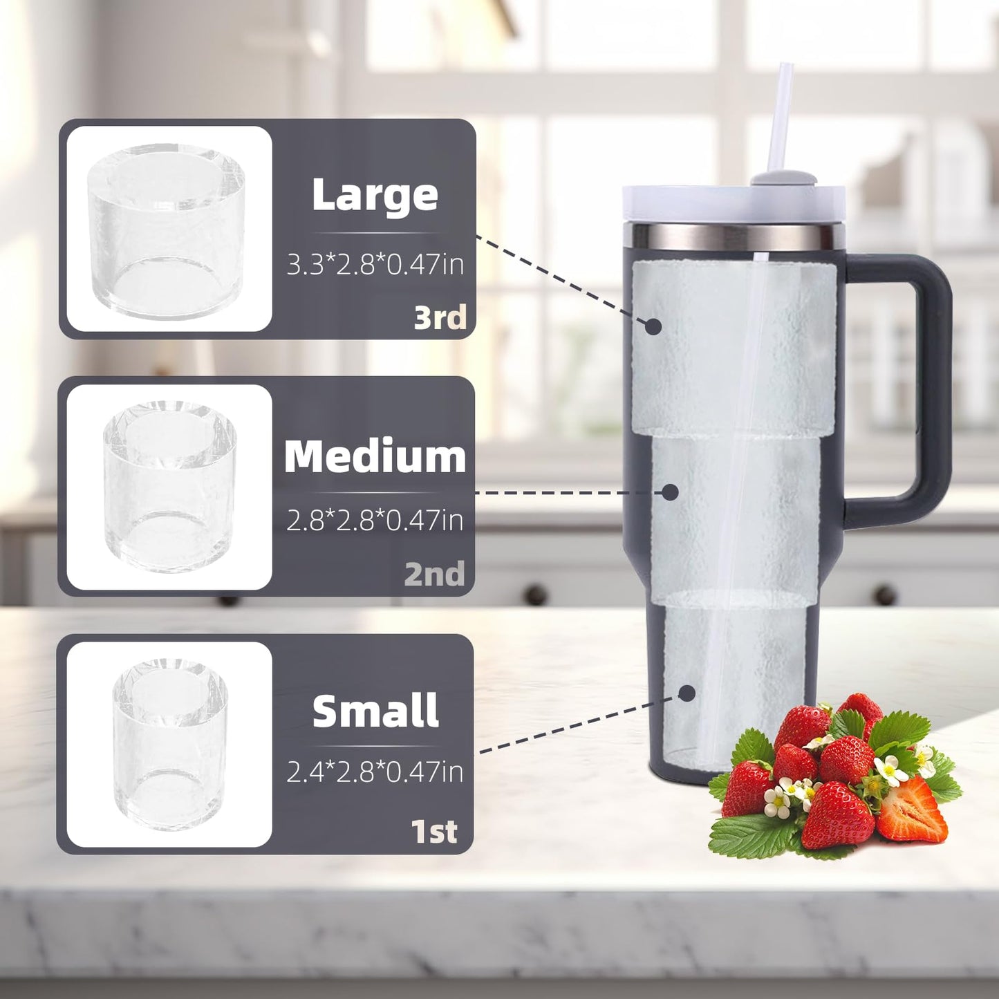 Fu Store Ice Cube Tray for Tumbler Cup 30-40 oz Tumbler 3pcs Silicone Ice Cube Molds With Lid and Bin for Chilling Cocktails Whiskey Drinks Juice Coffee Easy Fill and Release Ice Maker (Pink,40 oz)