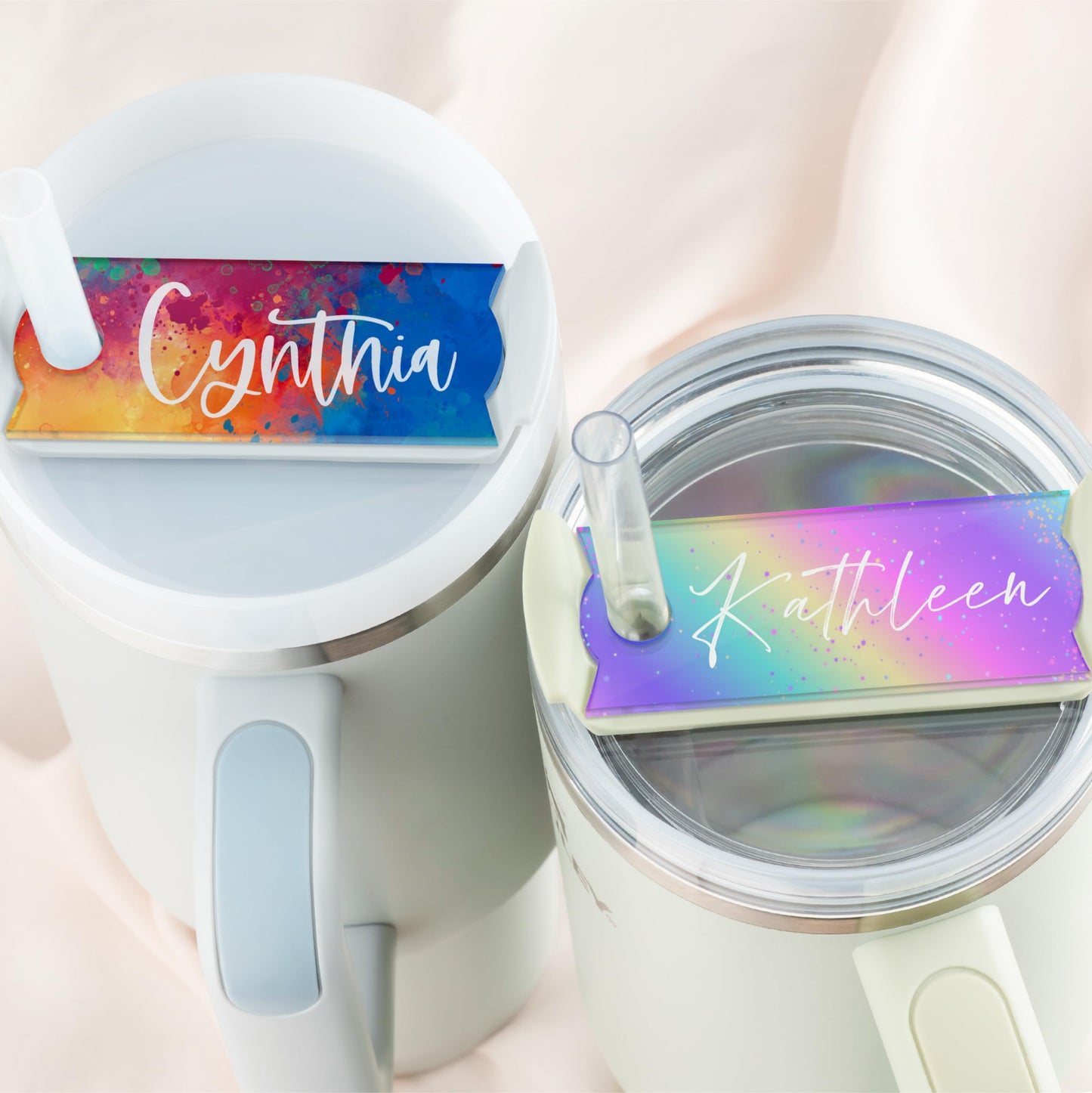 Personalized Stanley Tumbler Name Plates - Colorful - Custom Name Tag for 20 30 40 Oz Tumblers, Tumbler Lid Topper - Ideal Stanley Cup ID Accessories