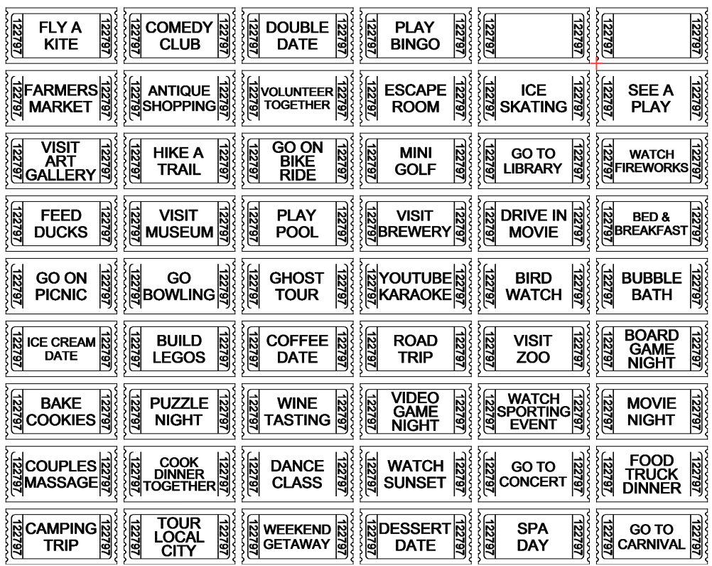 Laser-Cut & Engraved Date Night Ticket Bundle – Set of 52