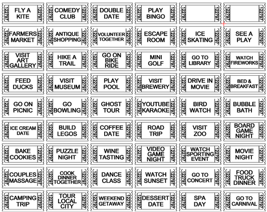 Laser-Cut & Engraved Date Night Ticket Bundle – Set of 52