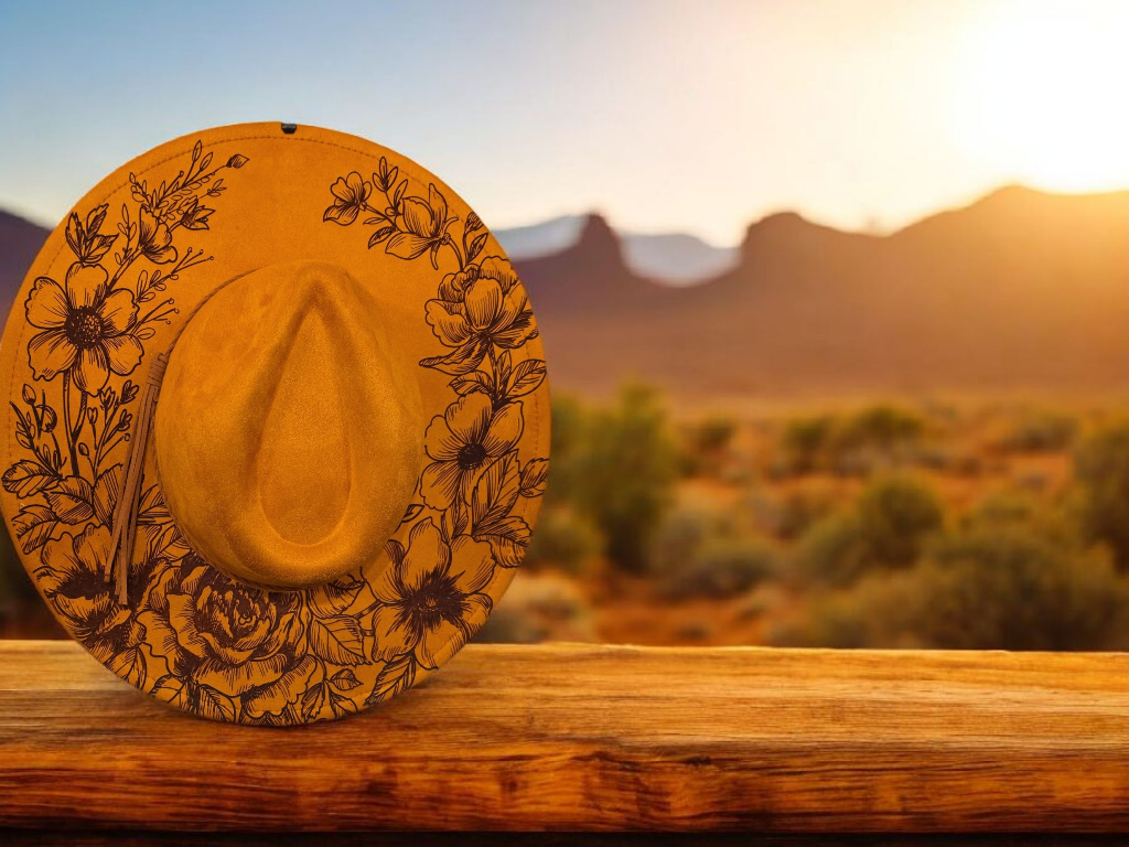 Suede Wide Brim Hat - Floral 2