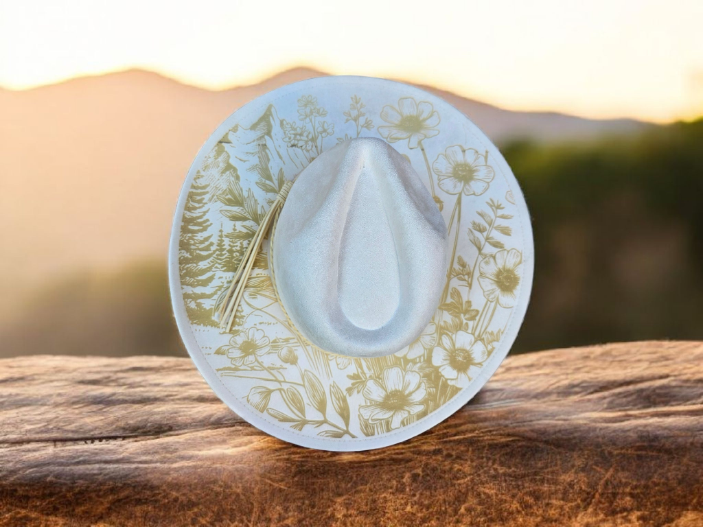 Suede Wide Brim Hat - Mountain Floral
