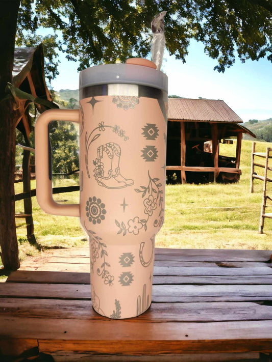 40oz Tumbler -Western Doodles