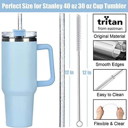 ALINK 10 Pack Color Replacement Straws for Stanley 40 oz 30 oz Tumbler, 12 in Long Reusable Plastic Glitter Straws for Stanley Cup Accessories, Half Gallon Jug, Plus 2 Cleaning Brush