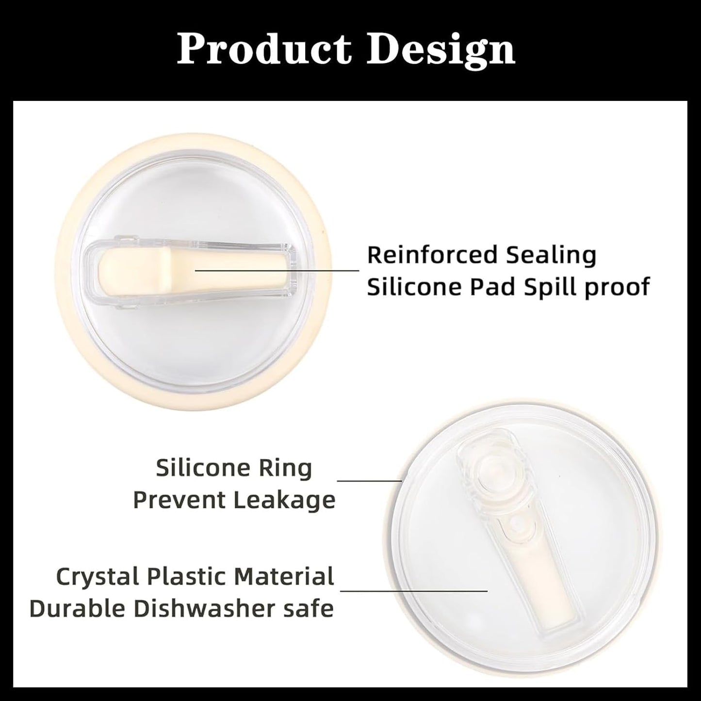 2 Pack 40 oz Tumbler Flip Straw Lid Replacement fit for HydroJug(Only), Spill Proof Splash Resistant Tumbler Lids,Reusable Leak Proof Tumbler Cover for Cup Accessories (Cream)