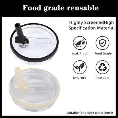 2 Pack 40 oz Tumbler Flip Straw Lid Replacement fit for HydroJug(Only), Spill Proof Splash Resistant Tumbler Lids,Reusable Leak Proof Tumbler Cover for Cup Accessories (Cream)