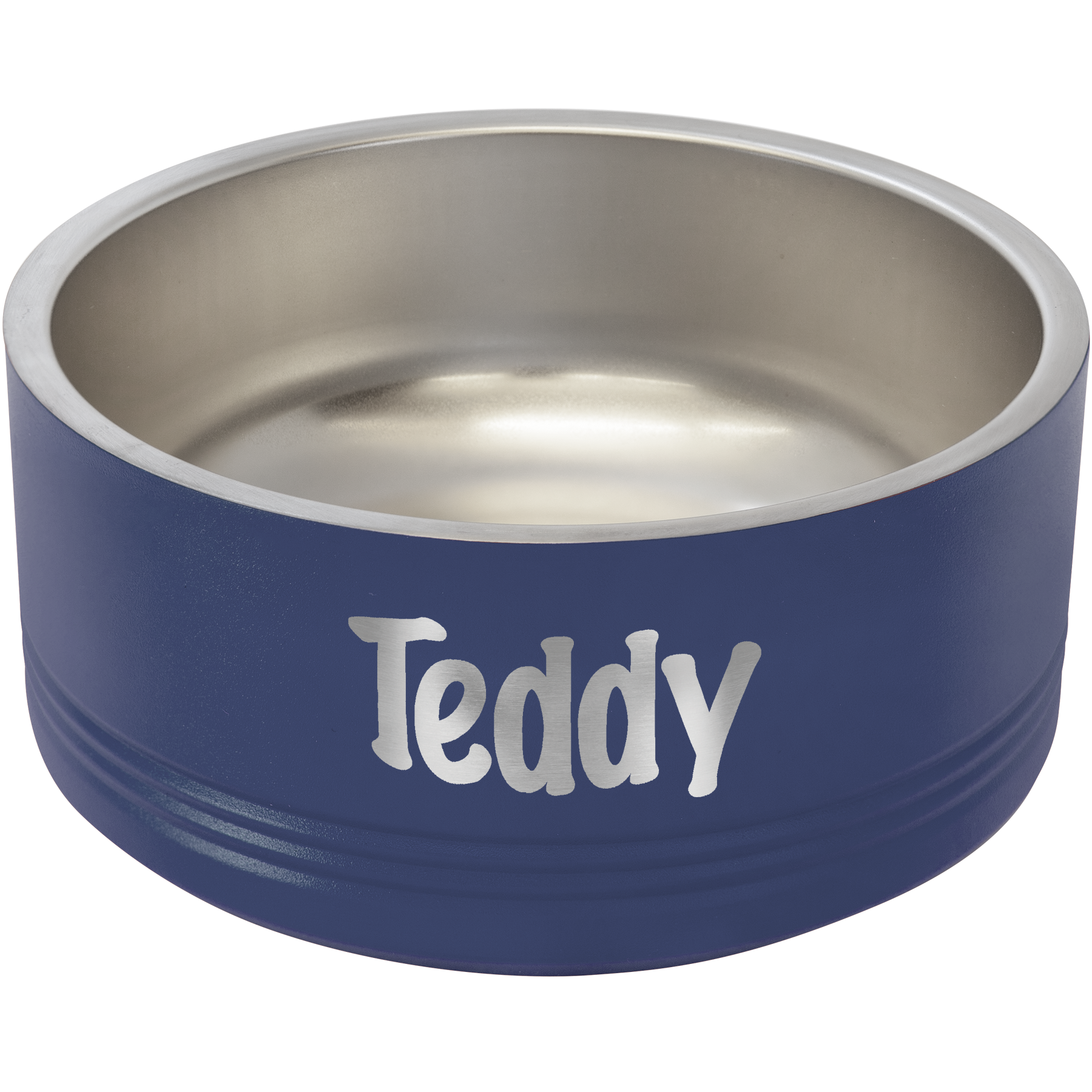 a blue bowl with the word teddy on it