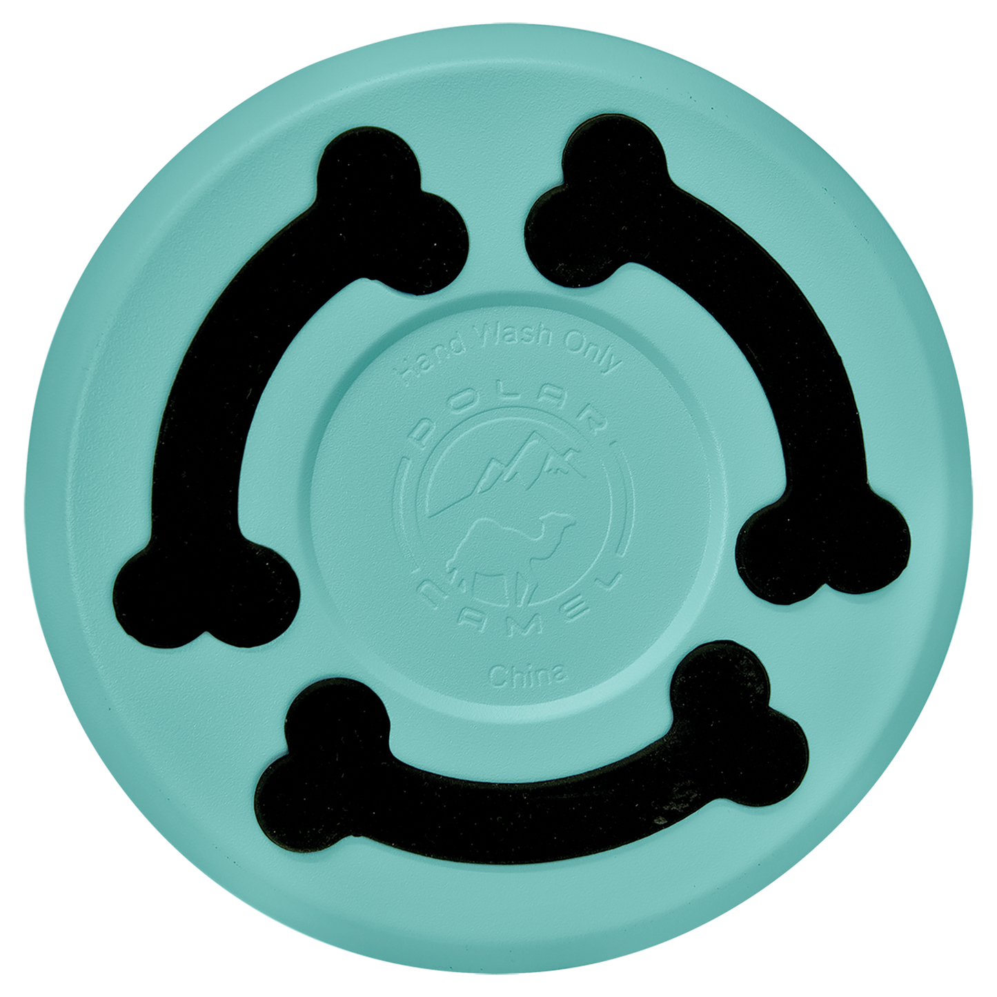 a blue frisbee with black bones on it