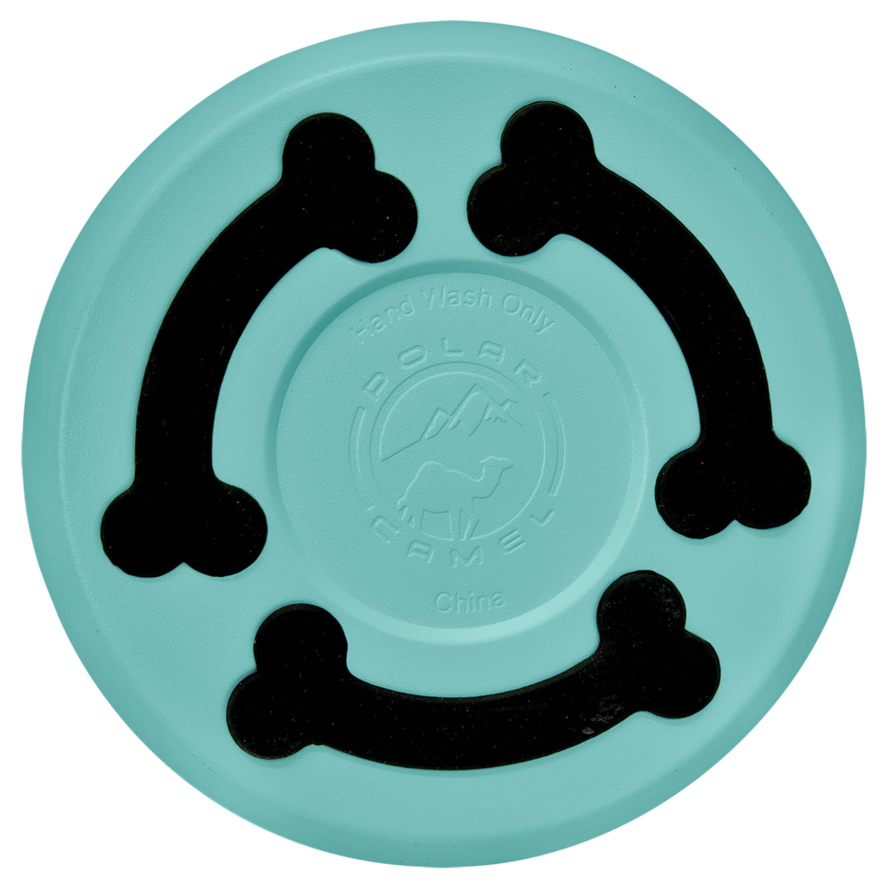 a blue frisbee with black bones on it