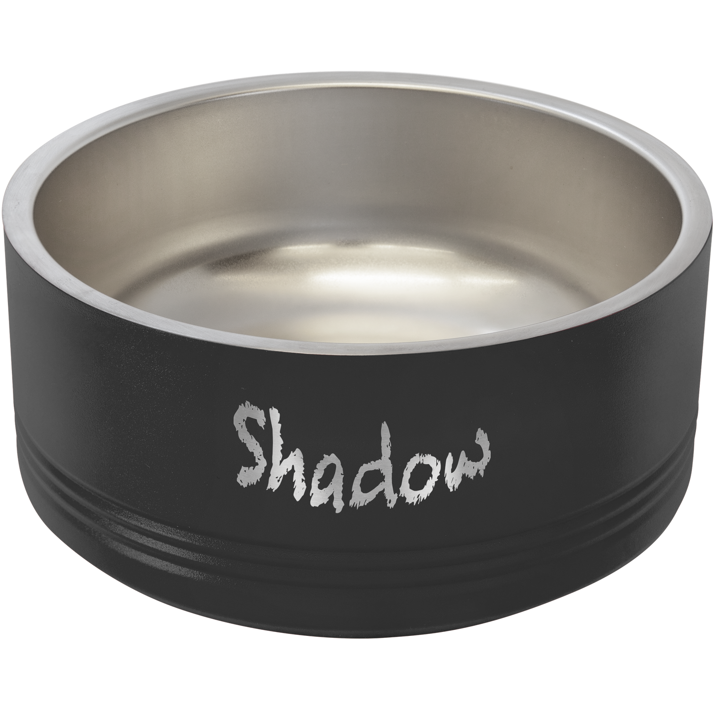 a black bowl with the word shadow written on it