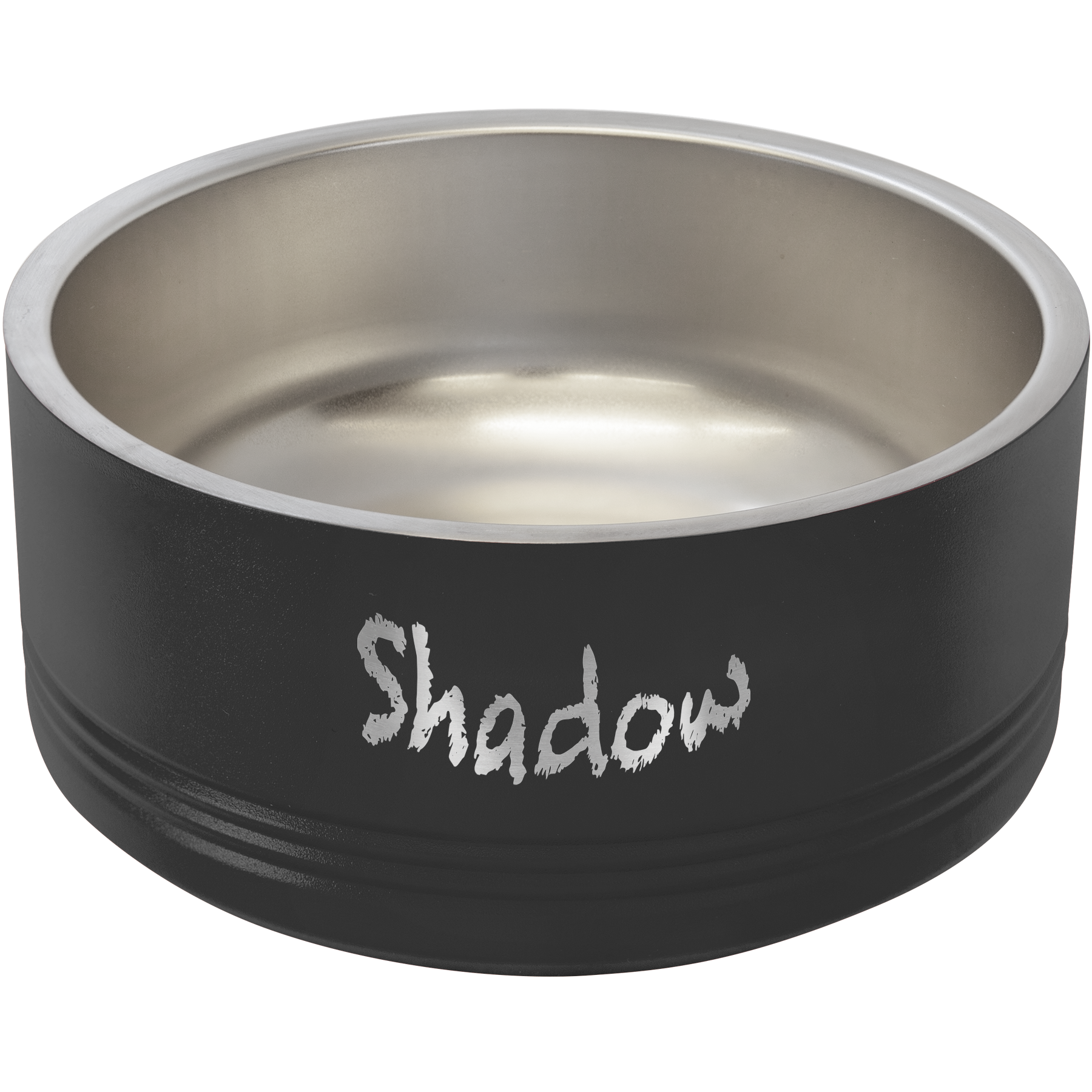 a black bowl with the word shadow written on it