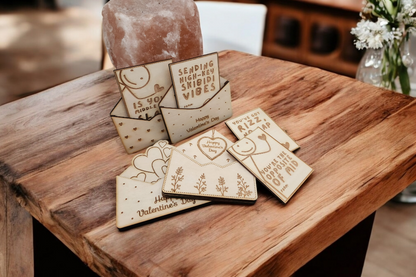 Laser-Cut Wooden Slang Kids Valentine's Cards