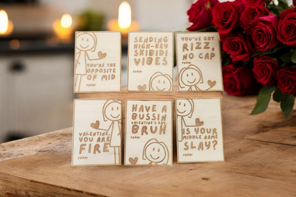 Laser-Cut Wooden Slang Kids Valentine's Cards